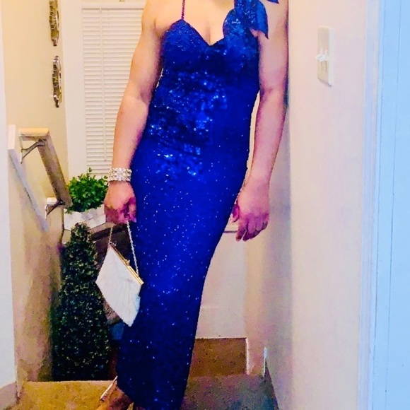 Vintage Black Tie Royal Blue Formal/Party Sequin Dress Size 8 - Picture 7 of 7